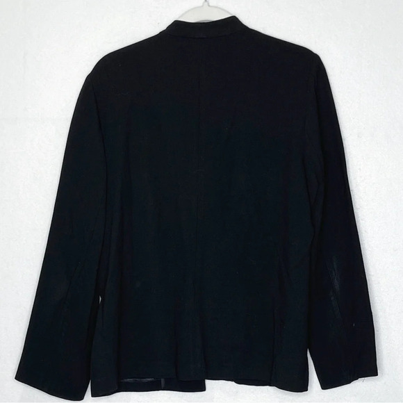 Eileen Fisher Black Ponte High Collar Jacket Open Blazer Size Medium Wool Blend - Picture 2 of 4